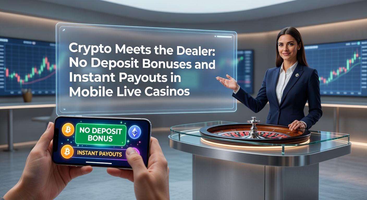 Mobile Live-Casino-Szene mit Dealer und Krypto-Symbolen auf Smartphone-Bildschirm, die die Integration von Kryptowährungen in Echtzeit-Spiele darstellt